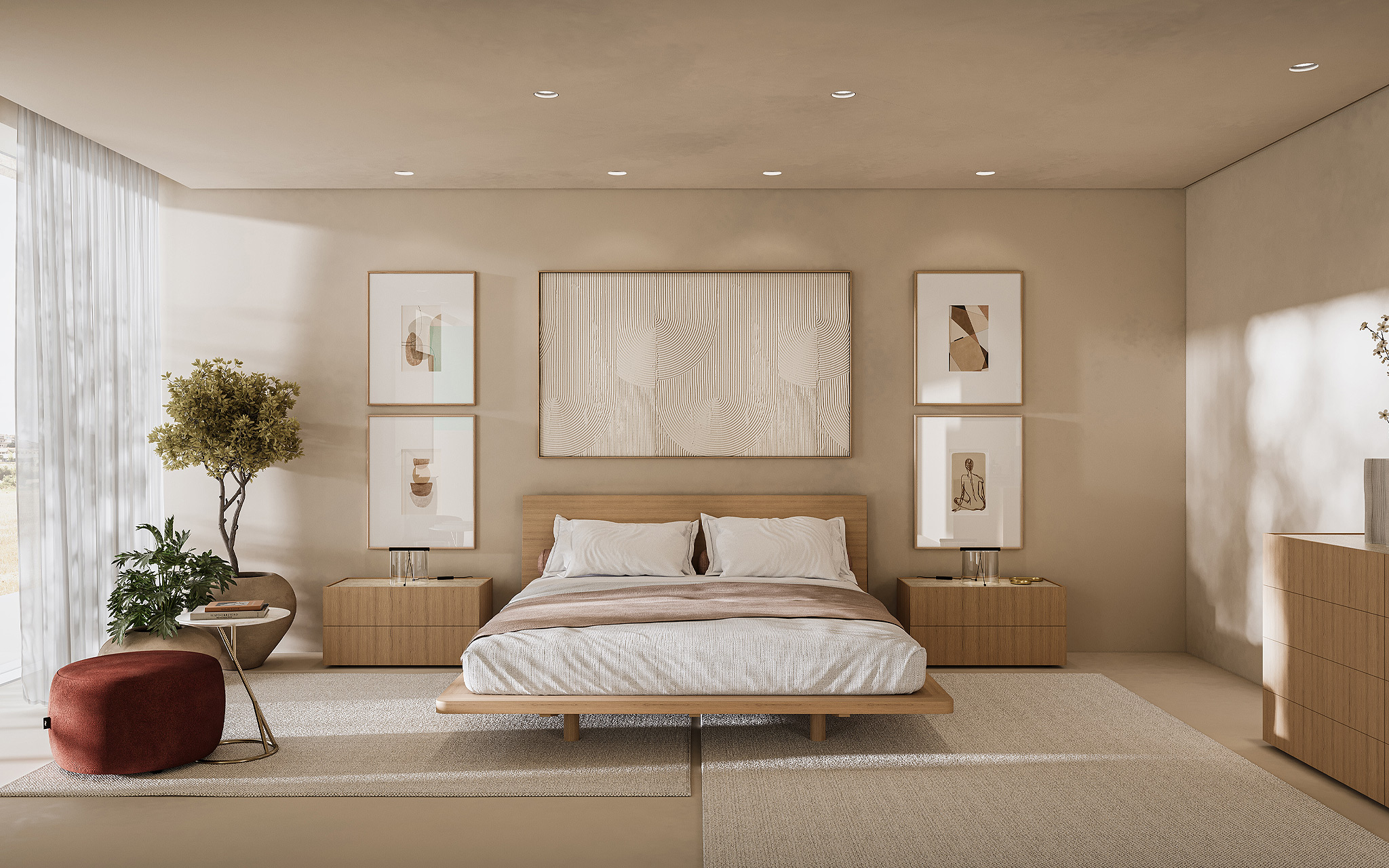 estilo japandi, estilo natural, quarto, decoração, design de interiores, tons naturais, simplicidade, minimalismo