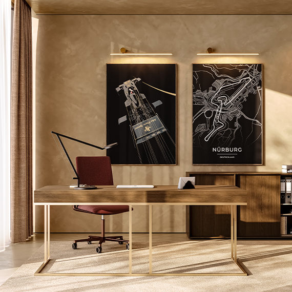 Escritório doméstico com secretária Bellot, cadeira Kinesit e aparador Boxx, num ambiente de design de interiores.